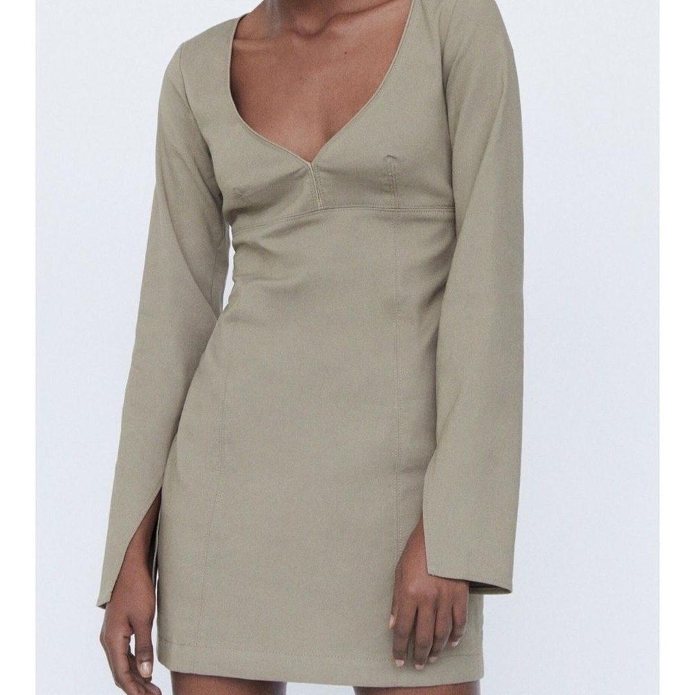 Zara Sweetheart Mini Dress in Khaki / Size S